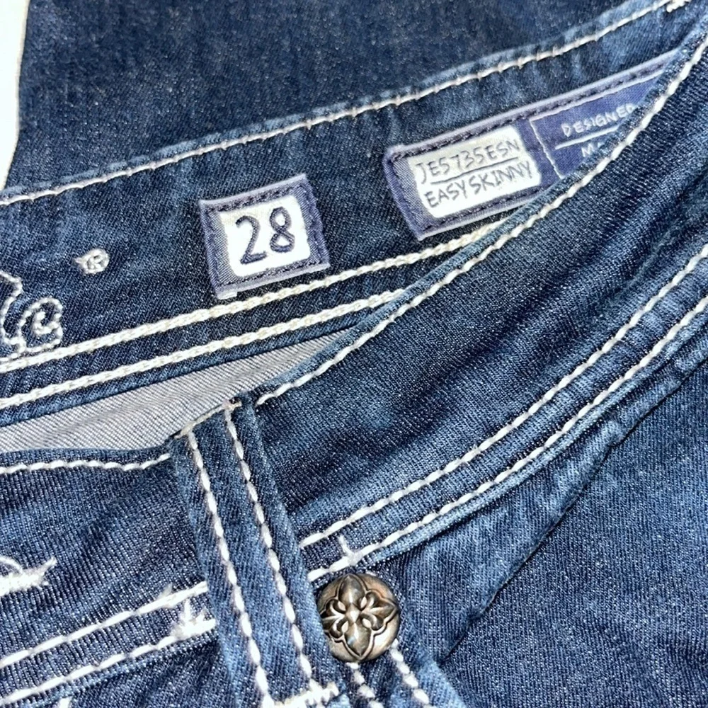 MISS ME Easy Skinny JE5735ESN Fleur de Lis Stretch BLING Dark Wash | size 28